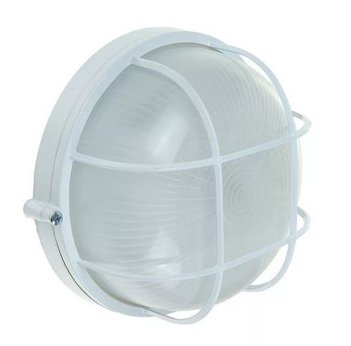 Светильник влагозащищенный НПБ Е27 100Вт IP54 круг с решеткой белый стекло
