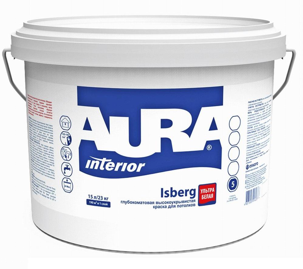 Краска водно-дисперсионная для потолка Aura Interior Isberg 15л