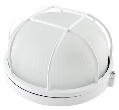 Светильник влагозащищенный НПБ Е27 60Вт IP54 круг с решеткой белый стекло