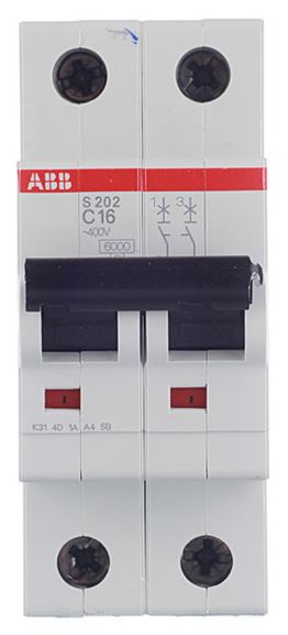 Автоматический выключатель ABB S202 6кА 2-полюсный 16А(С16) 2CDS252001R0164