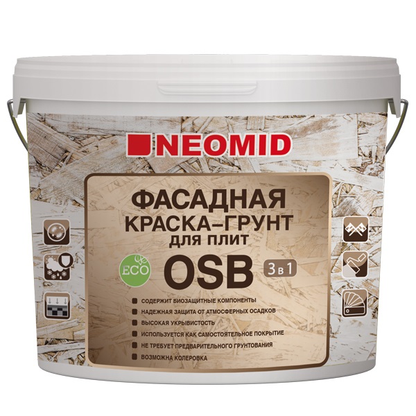 Краска-грунт фасадная для плит OSB Neomid 14кг
