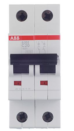 Автоматический выключатель ABB S202 6кА 2-полюсный 20А(С20) 2CDS252001R0204