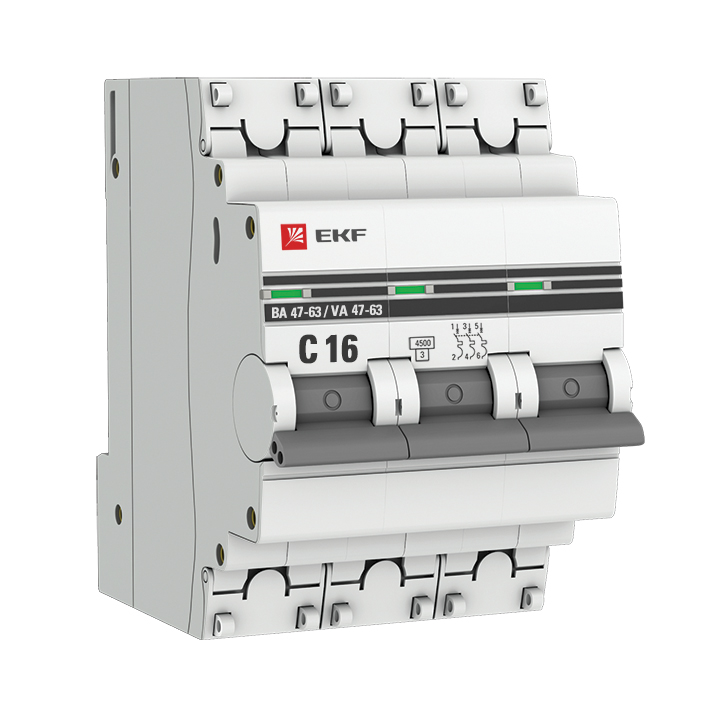 Выключатель автоматический 3P 16А (C) 4,5кА ВА 47-63 EKF PROxima
