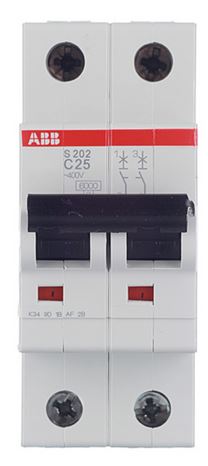 Автоматический выключатель ABB S202 6кА 2-полюсный 25А(С25) 2CDS252001R0254
