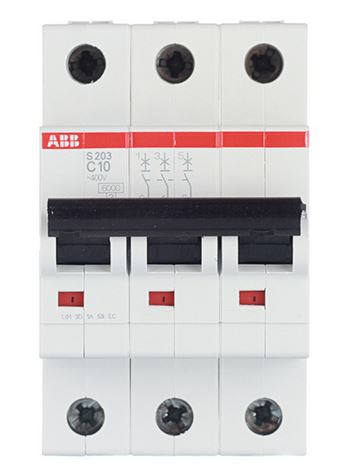 Автоматический выключатель ABB S203 6кА 3-полюсный 10А(С10) 2CDS253001R0104