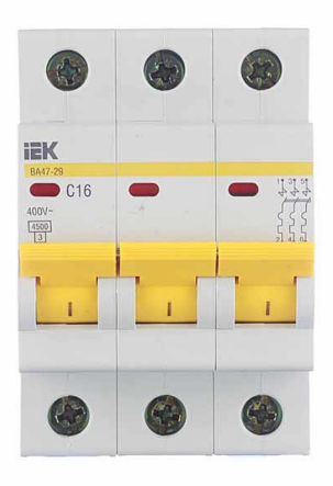 Автоматический выключатель IEK ВА 47-29 4,5кА 3-полюсный 16А(С16) MVA20-3-016-C