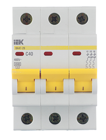 Автоматический выключатель IEK ВА 47-29 4,5кА 3-полюсный 40А(С40) MVA20-3-040-C