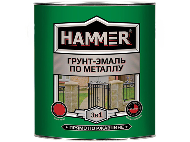 Грунт-эмаль по металлу 3 в 1 HAMMER зеленая 2,7кг матовая