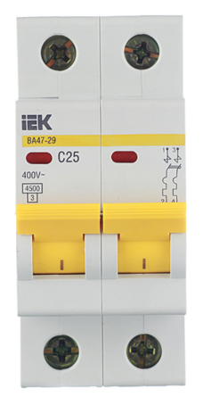Автоматический выключатель IEK ВА 47-29 4,5кА 2-полюсный 25А(С25) MVA20-1-010-C